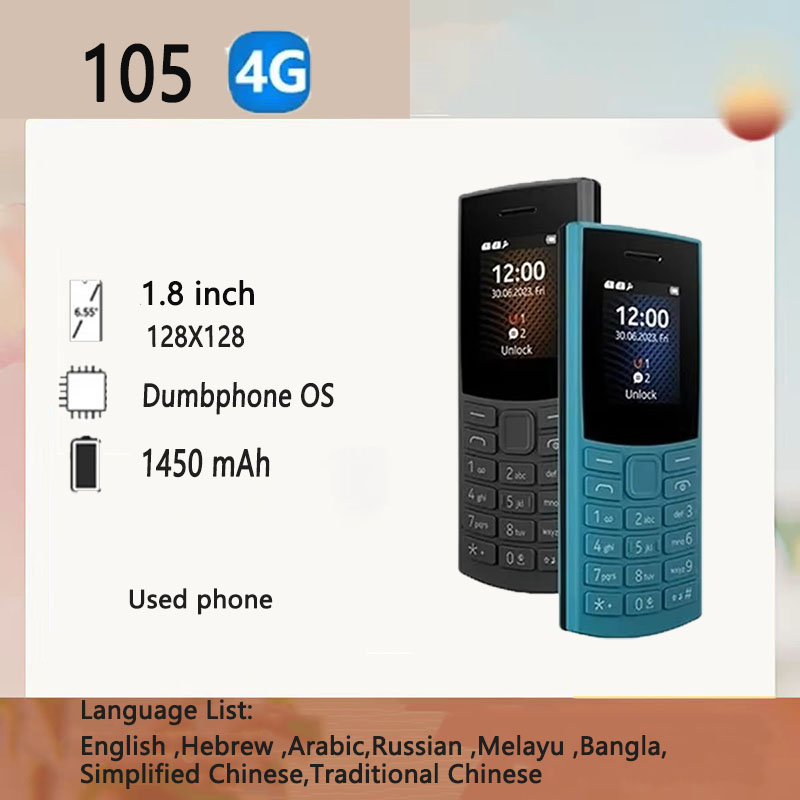 フィンランド製 105 2023 フィーチャーフォン 4G ネットデュアル SIM 1.8" Bluetooth 5.0 バッテリーヘブライ語キー FM ラジオ通話録音使用電話