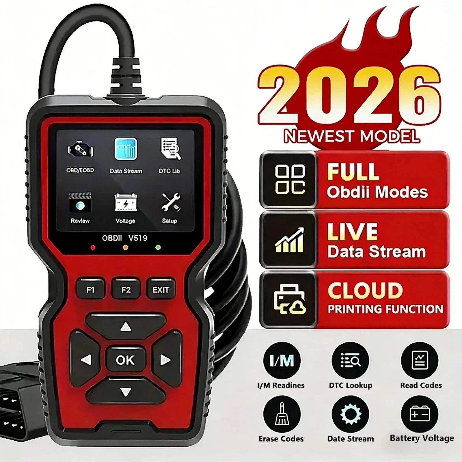プロフェッショナル V519 OBD2 スキャナ診断ツール リアルタイム コード リーダー チェック エンジン ライト スキャン ツール 2003 年以降のすべての OBDII 車用