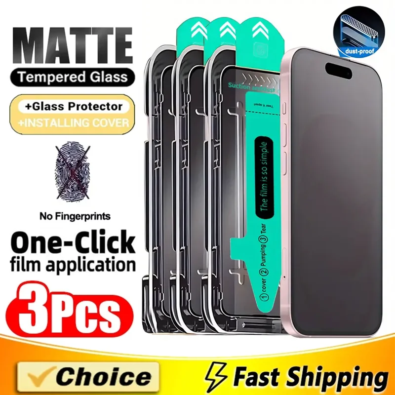 3 個疎油性コーティング防塵簡単インストールマットスクリーンプロテクター iPhone 16 14 13 12 11 15 17 プロマックス XS X XR ガラス