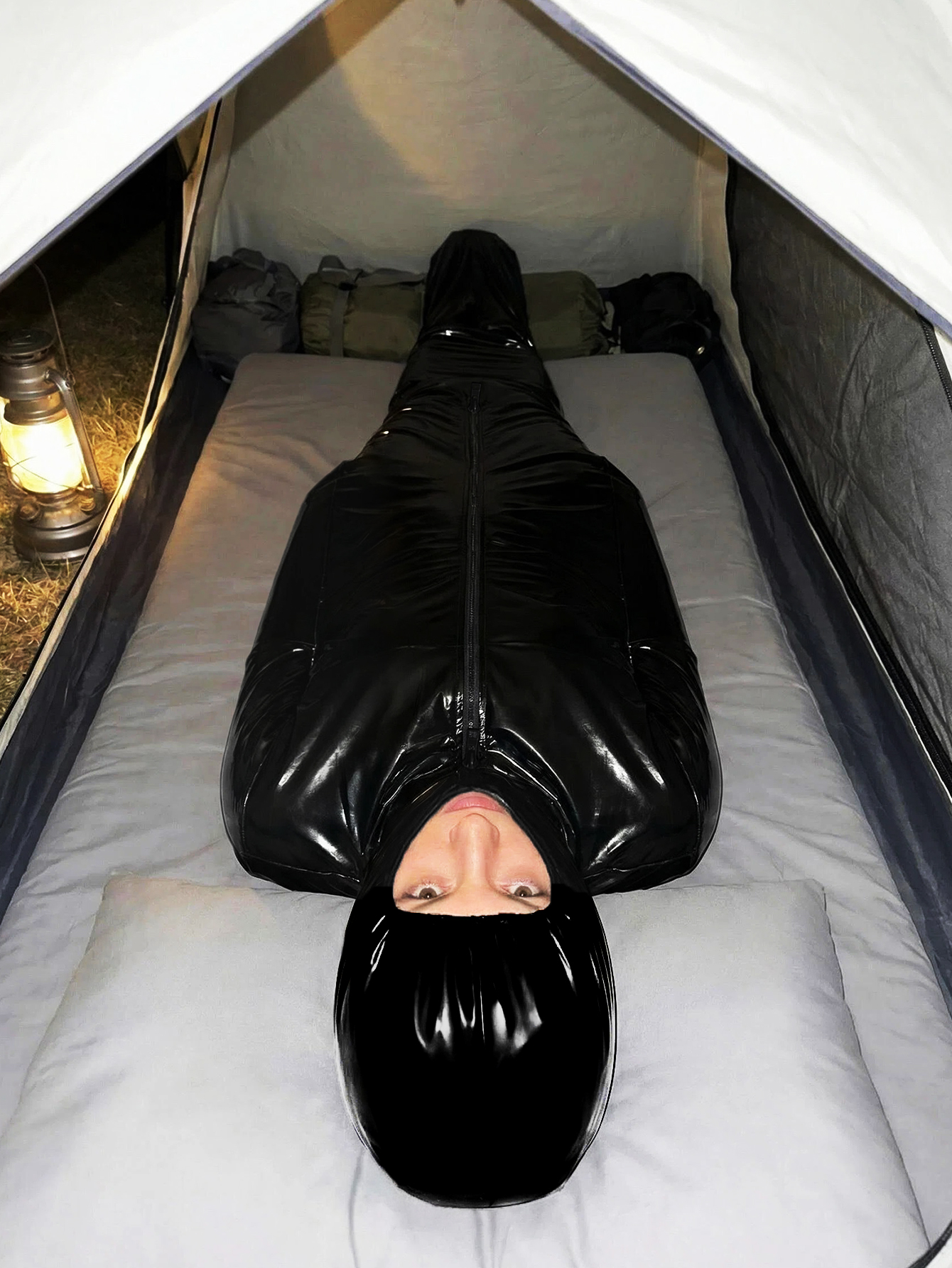Exotic Oil Glossy Bodystocking One Piece Tights Full Coat Patent PU Leather Jumpsuit Mummy Sleeping Bag Custom Cosplay