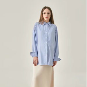 Women's Simple, Loose-Fitting Shirt - Long sleeves, button details, breathable solid-color casual top