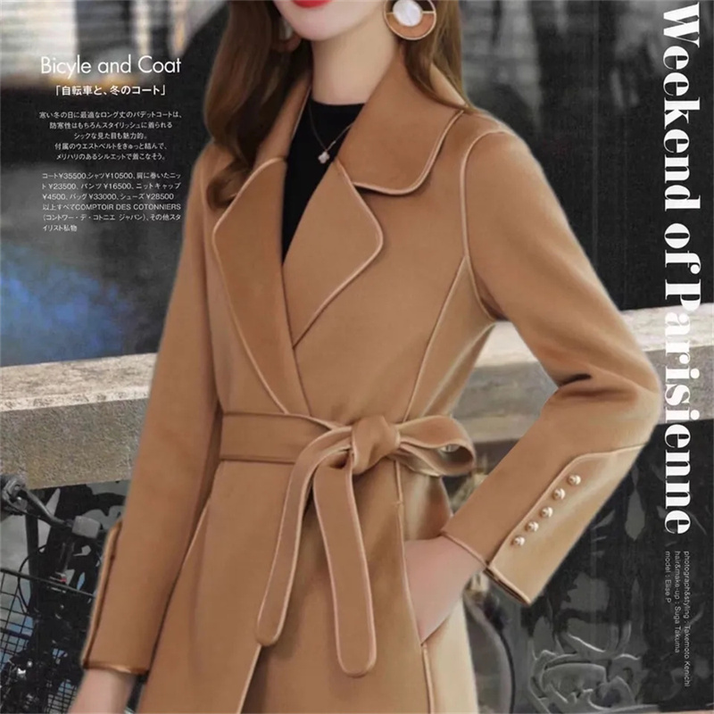 高品質の春と秋のウールのハイエンド両面カシミヤコートの女性の新しいファッションスタイルエレガントなウールウインドブレーカー女性