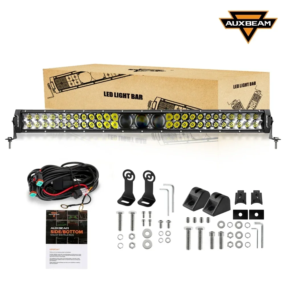 AUXBEAM 12-32 インチ LED ワークライトバー ワイヤーハーネスキット付き 270W 33000lm 高輝度 SUV ATV UTV トラック 5D-PRO シリーズ用
