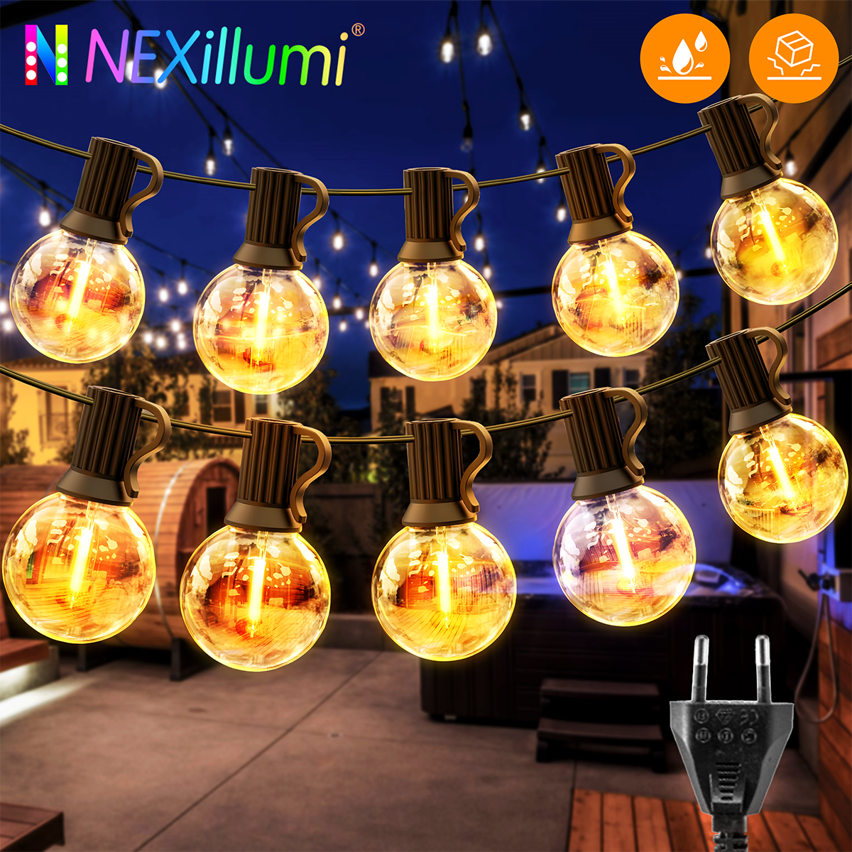G40 LED グローブストリングライト屋外 EU プラグ、IP65 プラスチック電球、バルコニーガーランドフェアリーランプ結婚式クリスマスパーティーの装飾
