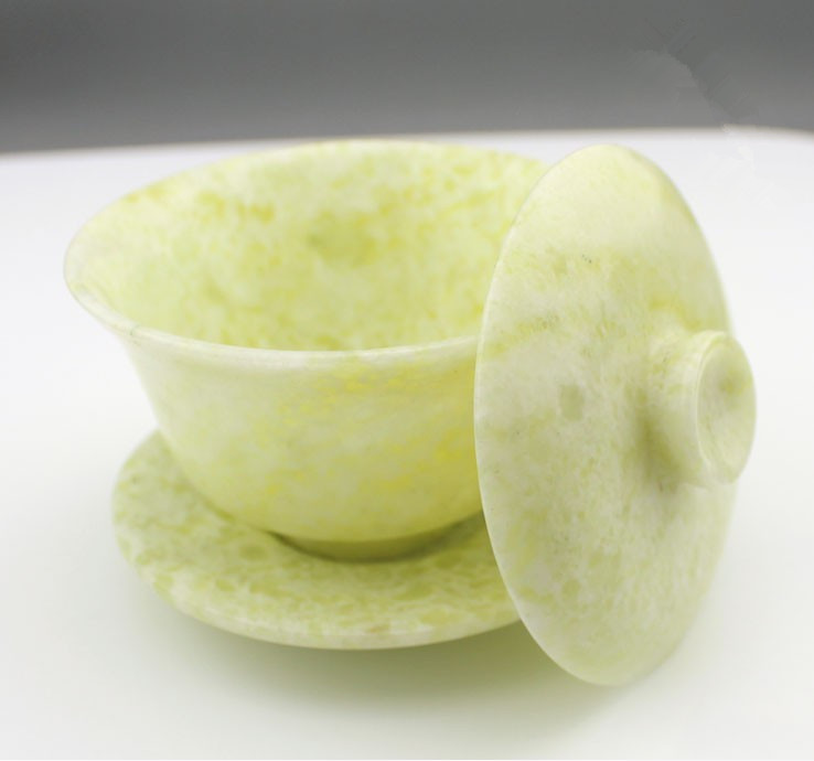 天然翡翠 Gaiwan 健康 Gongfu 茶器本物の中国の翡翠石ボウルカバーティーカップ中国茶道カンフーティーセット