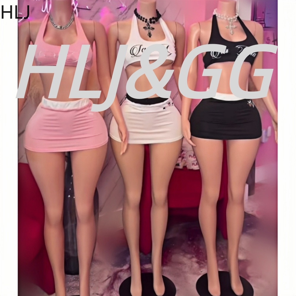 HLJ トレンド夏のレタープリントミニスカート 2 点セット女性 Y2K ホルタースリムクロップトップとスカートの衣装ファッションストリート BR