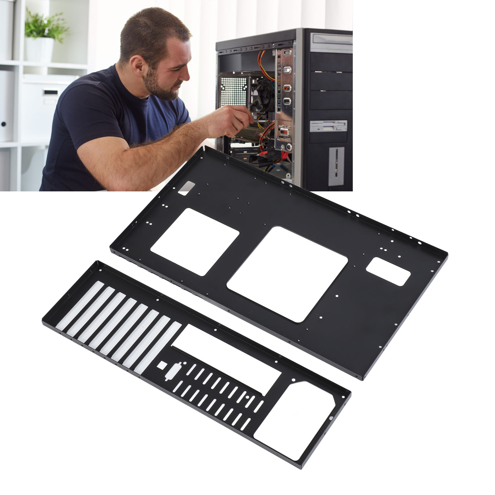DIY コンピュータオープンシャーシフレームコンピュータオープンケースラックケーブルルーティング穴鋼板安定した M ATX マザーボード
