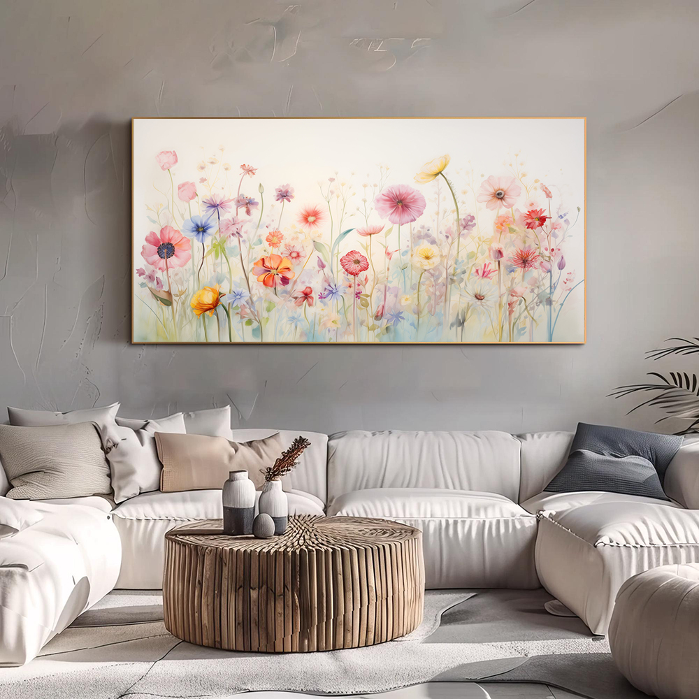 野生の春の花、パステルカラー、キャンバスプリント、壁の装飾、完璧なギフト、自然の壁のアート、部屋の装飾、フレームなし