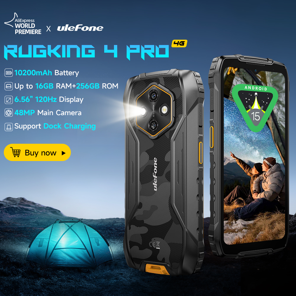 Ulefone RugKing 4 Pro 頑丈な電話 Android 15 最大 16GB 256GB 防水スマートフォン 10200mAh 48MP カメラ NFC グローバル 6.56" 120Hz