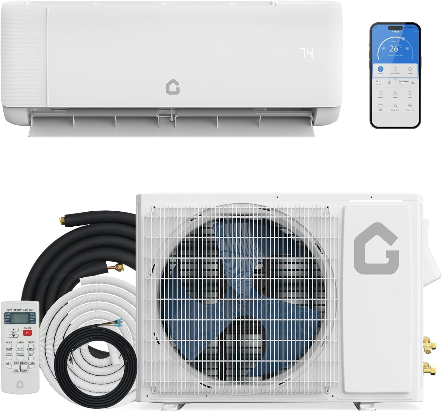 24000 BTU ミニスプリットエアコンヒートポンプシステム、SEER2 21 ダクトレスインバーター AC ユニットシステム WiFi 付き、互換性あり、カスタム