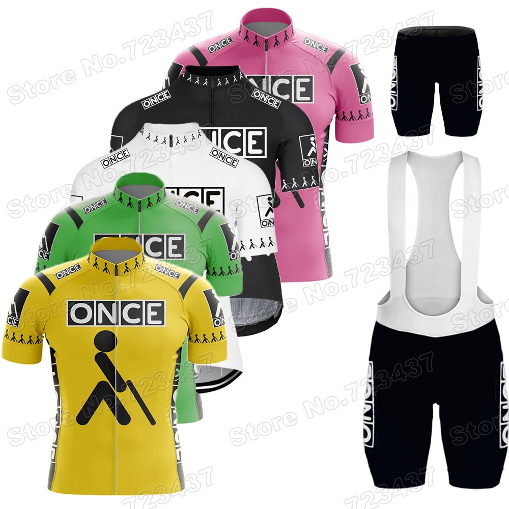 2025 レトロチーム ONCE サイクリングジャージセットピンク、イエロー、ホワイト、ブラックヴィンテージサイクリング服男性ロードバイクスーツ自転車ビブショーツ