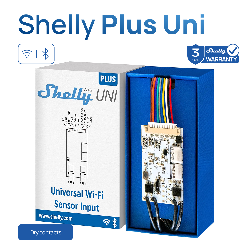 Shelly Plus Uni Smart WiFi Operat モジュール設計のシステム 小型デバイスが高度な自動化を提供し、洞察力に富んだモニタリングを実現
