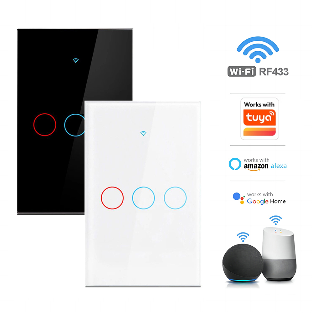 米国スマート WiFi タッチライトスイッチ中性線なし RF433 リモコン Tuya スマートライフアプリ Alexa Google ホーム 1/2/3Gang で動作します