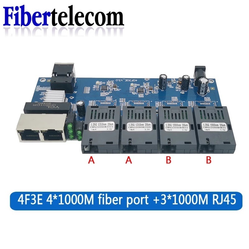 ギガビット光ファイバーメディアコンバータ SC 100/1000M PCBA ボードシングルモード 4 ファイバー 3 RJ45 イーサネットスイッチトランシーバーシンプレックス