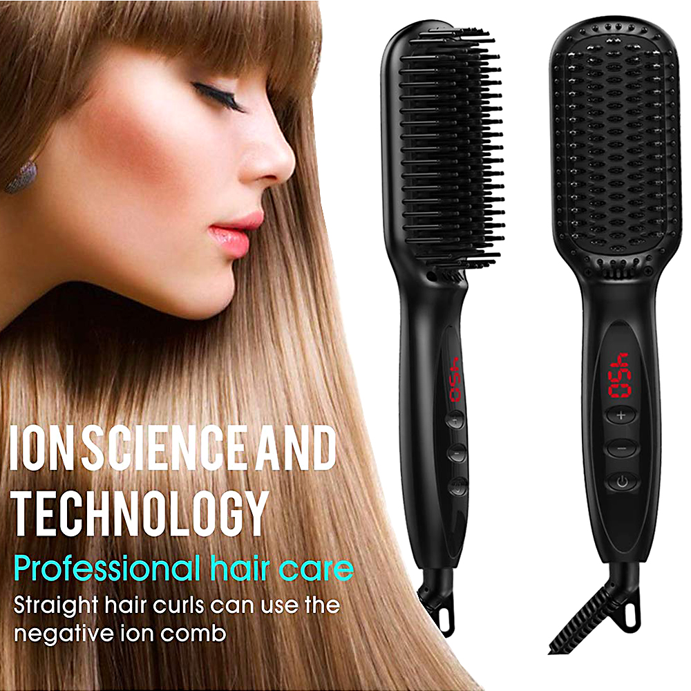 ストレートヘアアイロンブラシコーム電気ヘアブラシホットコームストレートヘア抗火傷セラミックひげストレートアイロンブラシ