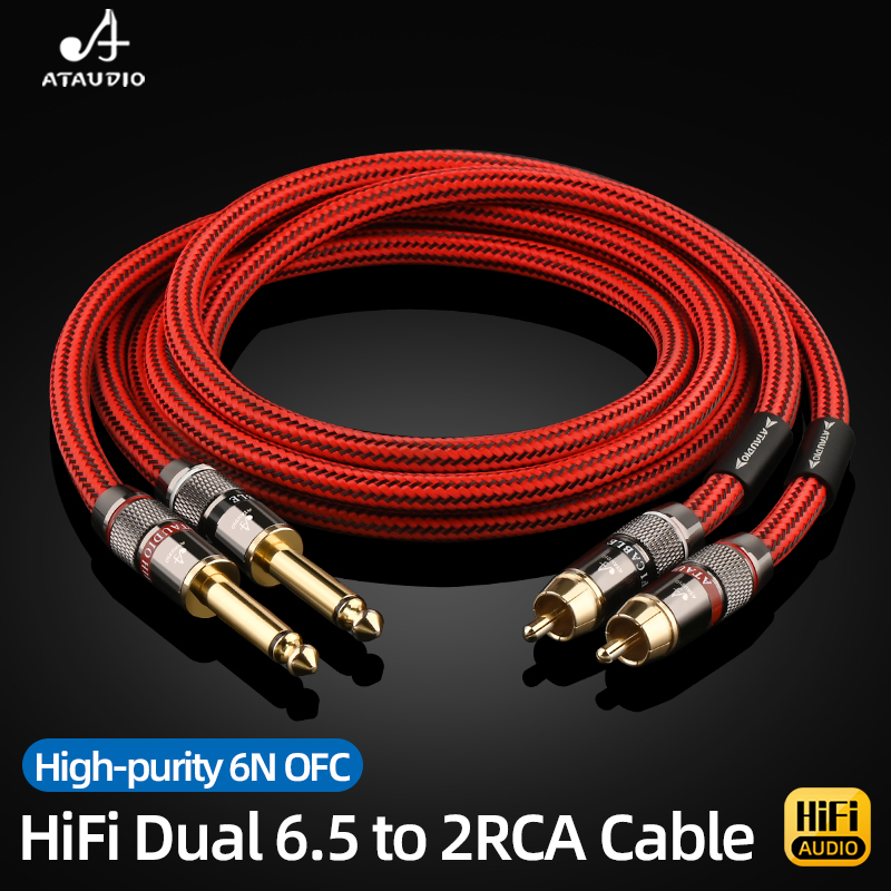 HiFi デュアル 6.5 から 2RCA ケーブル高品質 6N OFC ジャック TS 6.35mm から RCA 相互接続オーディオケーブルミキサーコンソールアンプ用