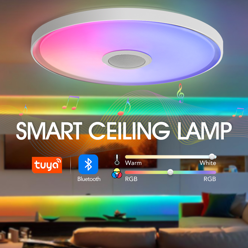 LED スマートシーリングランプ RGB APP リモコン調光現代家庭用照明ミュージックライトスピーカー付きリビングルーム寝室用