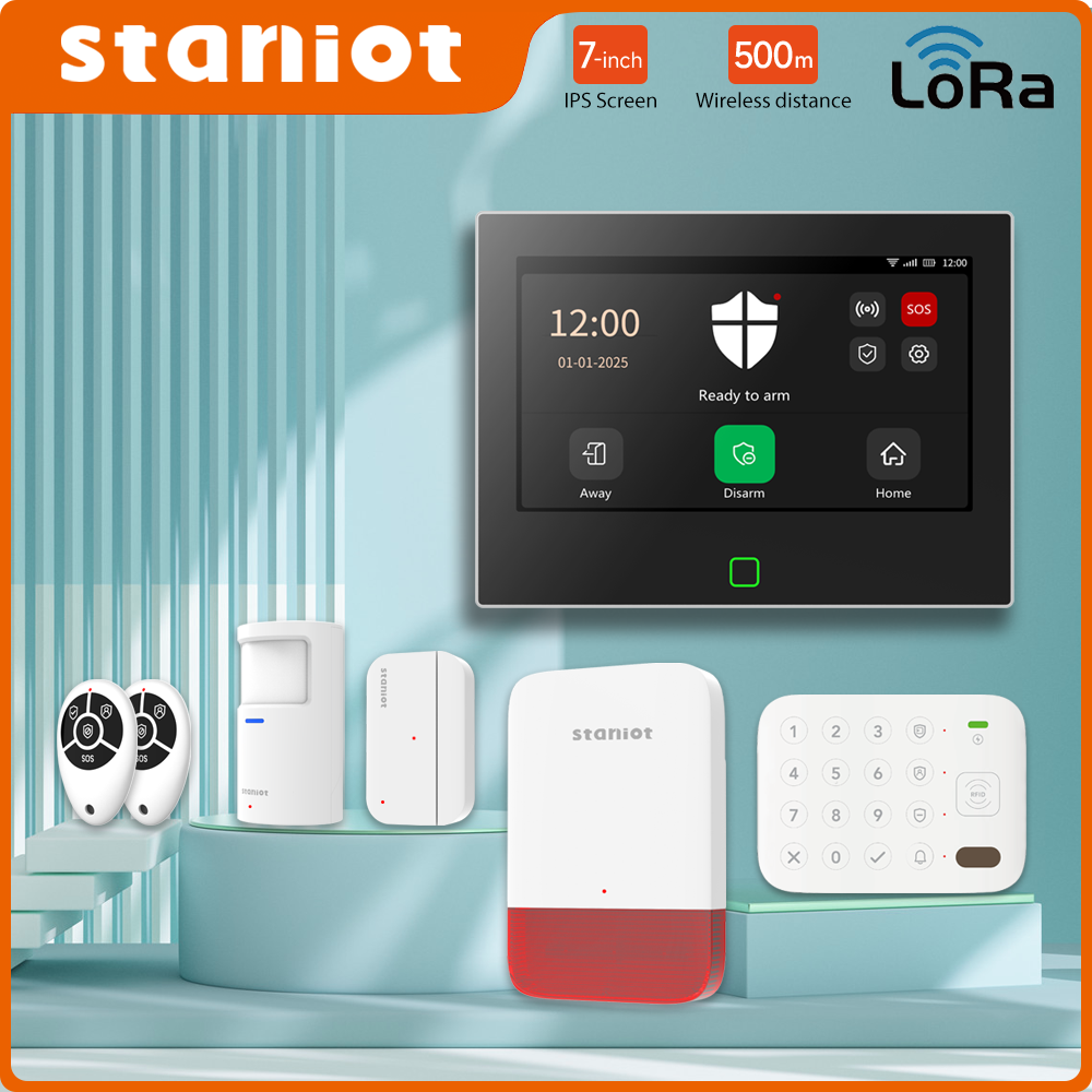 Staniot 7 インチ Lora 保護キット WiFi 4G Tuya スマートホーム警報システム 5000mAh バッテリー付き 500 メートルの距離は Alexa で動作します