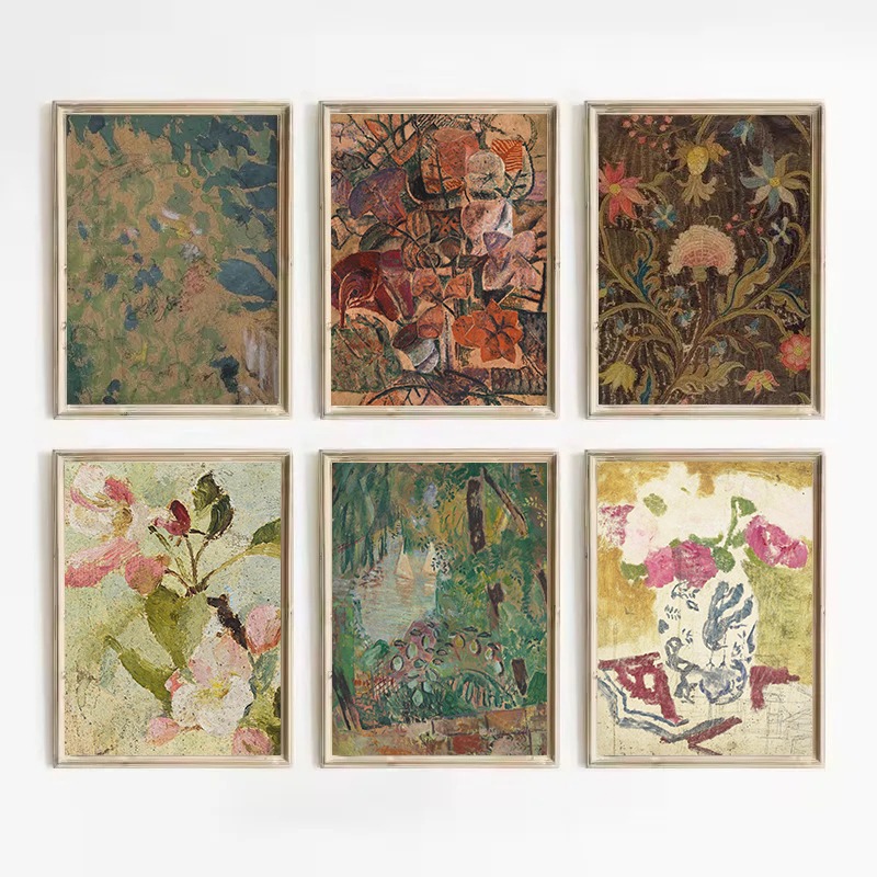 ヴィンテージ植物野生馬森林湖チューリップ静物風景スケッチポスターキャンバス絵画壁写真家の装飾