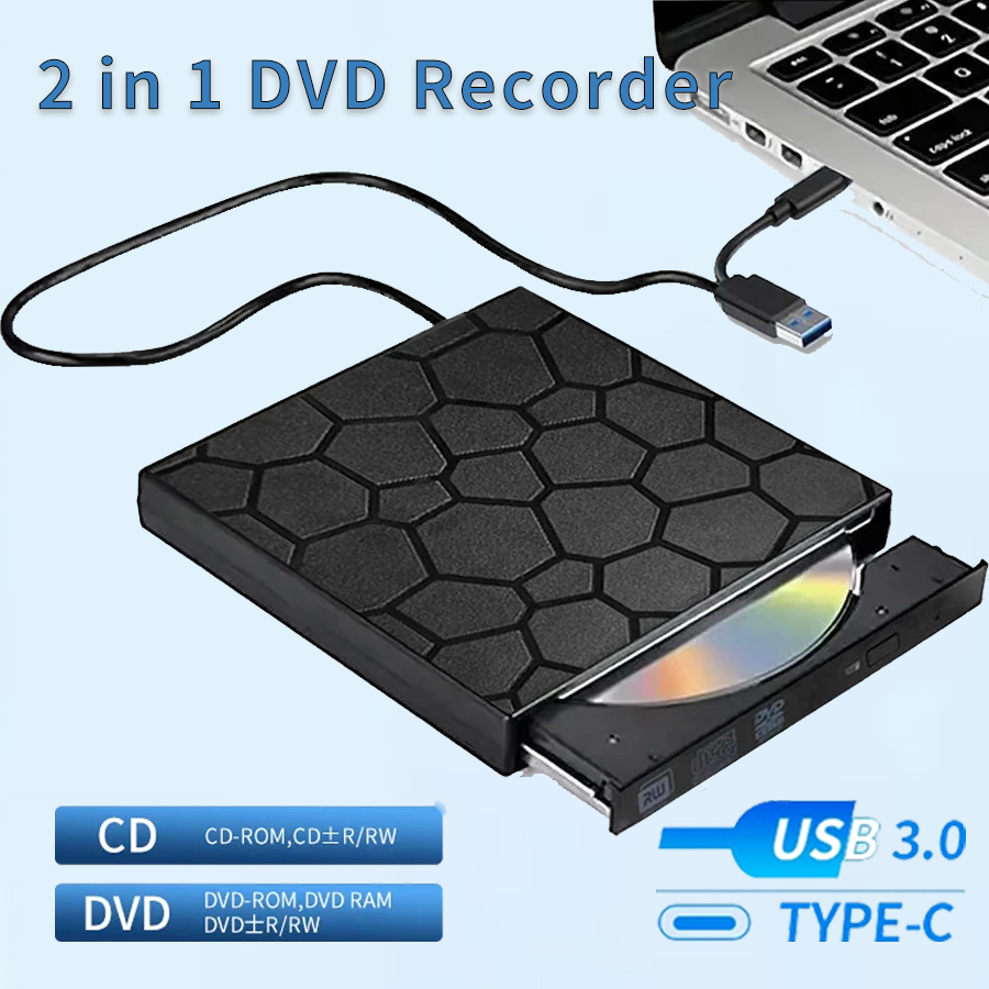 2in1 USB 3.0 タイプ C 外部光学ドライブ DVD RW CD ライターリーダー CD プレーヤー PC ラップトップデスクトップポータブル DVD バーナーレコーダー