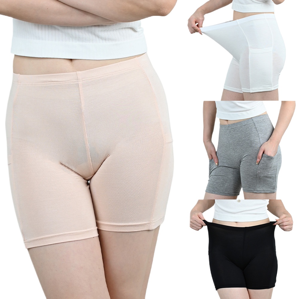 女性の綿ハイウエスト安全パンツ両側ポケットローリングなし夏通気性保険ショーツ用パンティー
