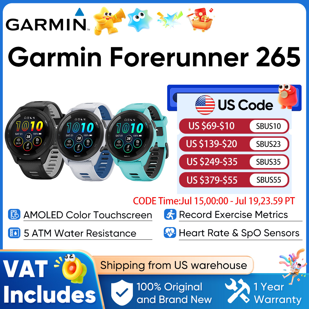 Garmin Forerunner 265 GPS 46mm スマートウォッチ 1.3 "AMOLED タッチスクリーンディスプレイ心拍数モニタリングト​​レーニングメトリクスメッセージ通知