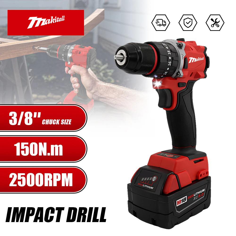 小型電気ドリル 150N.m ブラシレスコードレスインパクトドリルの装飾チーム 18V ミルウォーキーバッテリーピン電動工具