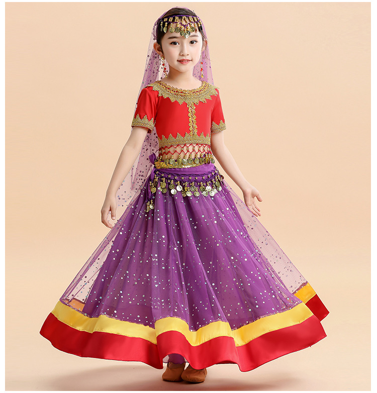 Kids Oriental Dancing Sari Jasmine Stage Performance Costume Bollywood Children Rave Outfit Girls India Princess Belly Dance Set
