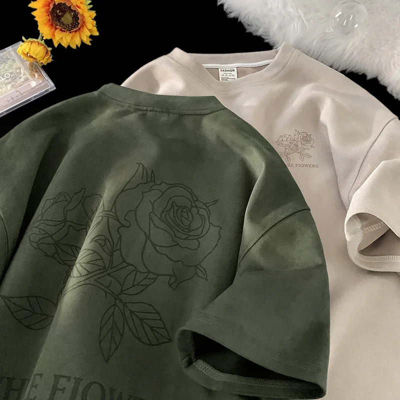 夏ゴス花デザインプリント Tシャツ男性のための Y2K ヴィンテージ半袖 Tシャツヒップホップファッションストリートコットン Tシャツ
