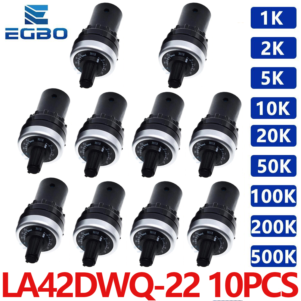 10 個 LA42DWQ-22 ロータリーポテンショメータ抵抗スイッチコンバータ、500K、200K、100K、50K、20K、10K、5K、2K、1K