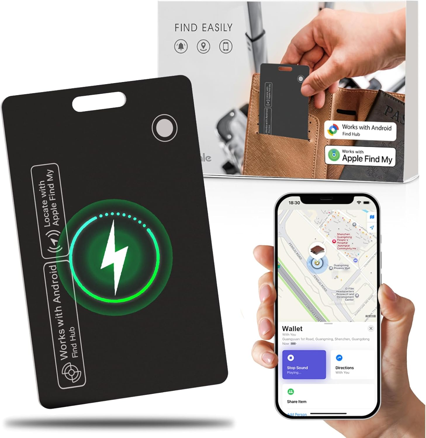 Android ワイヤレス充電追跡位置ウォレット トラッカー カード - Google Find My アプリと互換性のある防水 GPS ロケーター