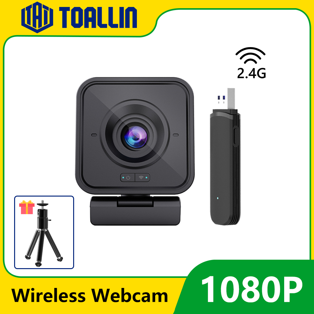 TOALLIN ワイヤレス Web カメラ 1080P HD PC カメラ、マイク付き、ライブストリーミングビデオ会議用 2.4Ghz ワイヤレス Web カメラ