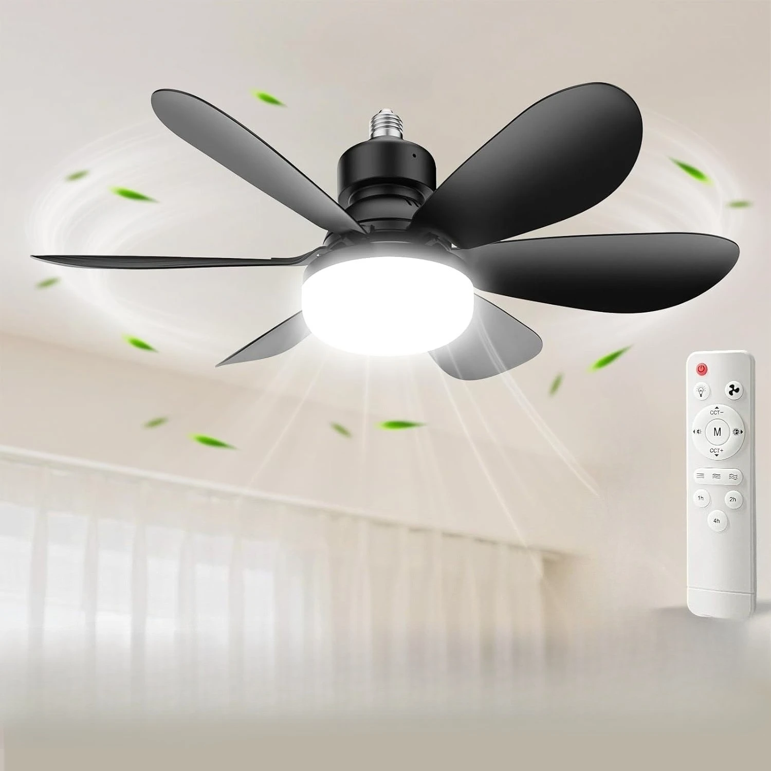 E27 ベース LED シーリングファンライトリモコン付き 85 V-265 V 電圧 3 色ライト調光可能なランプリビングルームの家の装飾