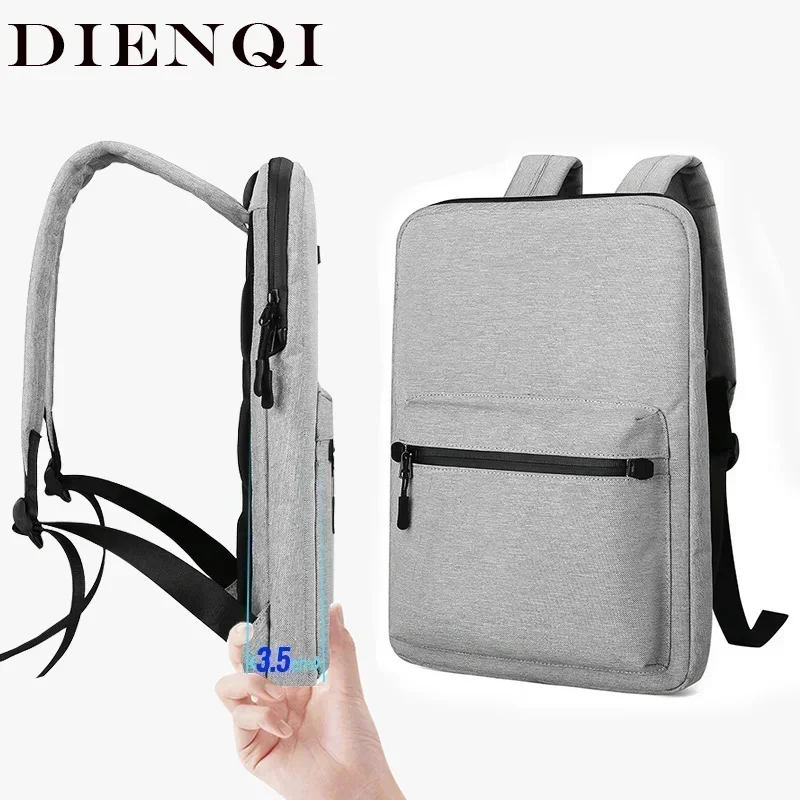 DIENQI-超薄型メンズバックパックスクールバッグ薄型 15 インチラップトップマンバッグ女性防水屋外ビジネス仕事小さなバックバッグ