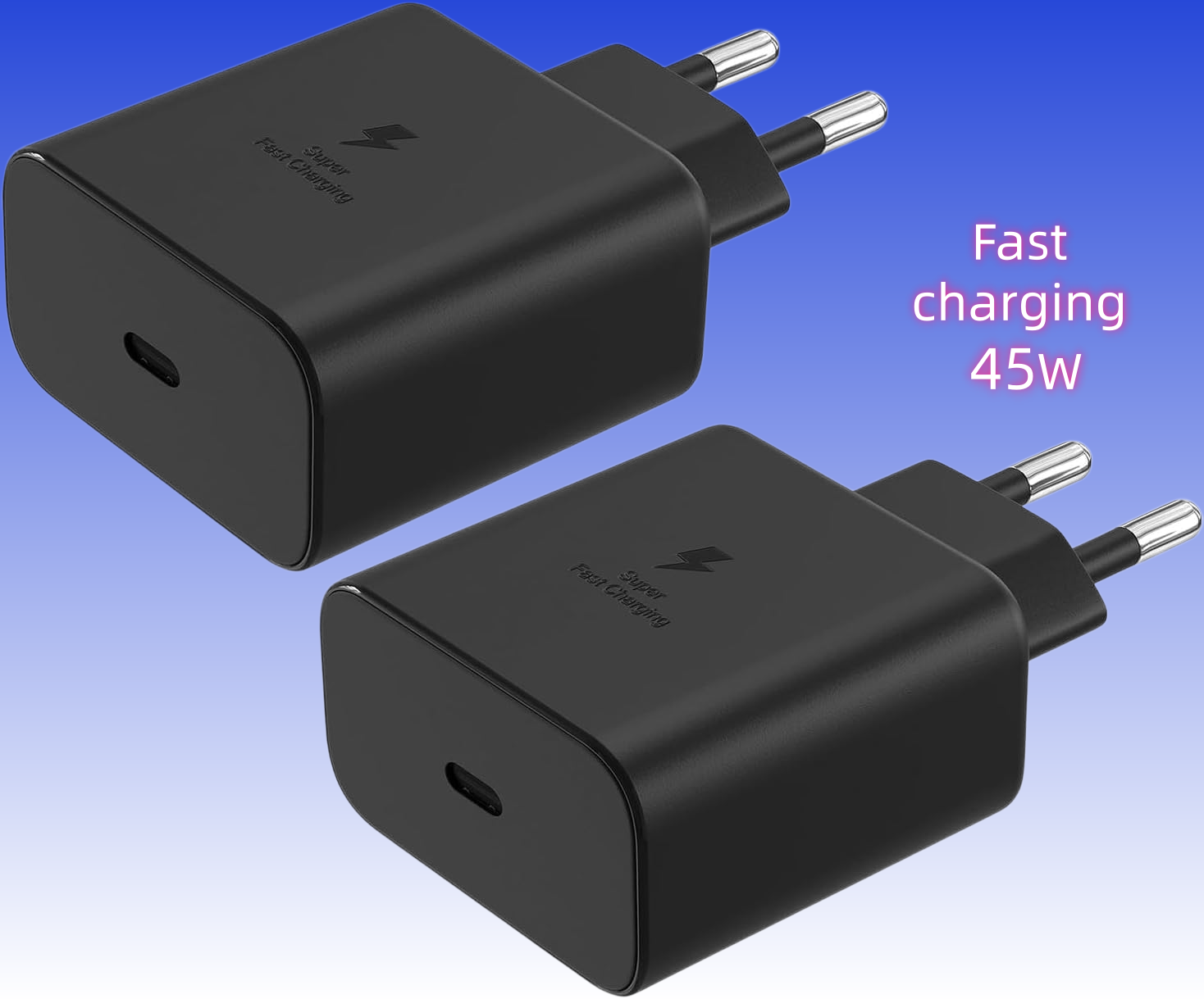 2 x 45W 急速充電器 Galaxy Ultra S25、S24、S23、S22、S21、S20 FE、S10、S9、S8、A55、A54、A53、A52、A51、A50、A34用