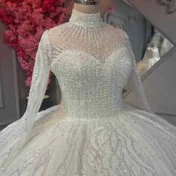 カスタマイズされた夜会服の花嫁結婚レース長袖パールハイネックのウェディングドレスカスタムメイドカスタマイズブライダルドレス