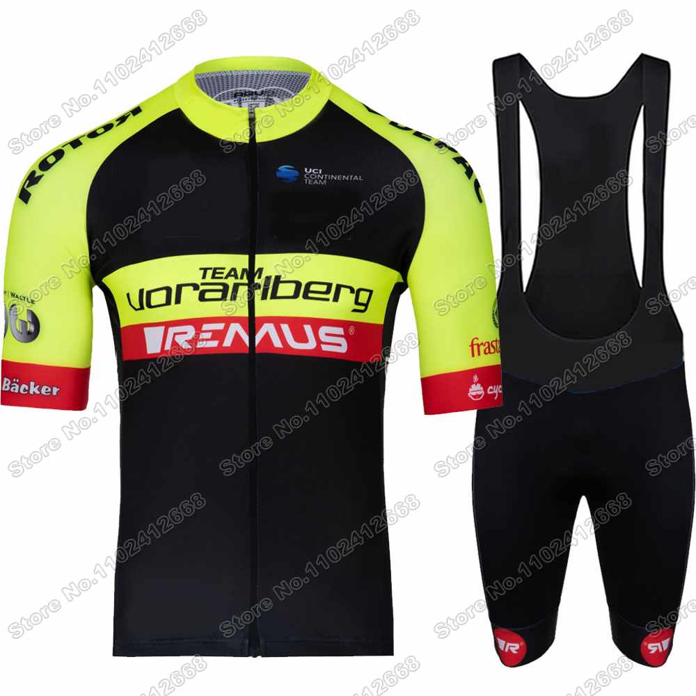 2023 チームフォアアールベルクサイクリングジャージセットオーストリアチームサイクリング服男性ロードバイクシャツスーツ自転車ビブショーツ MTB マイヨ