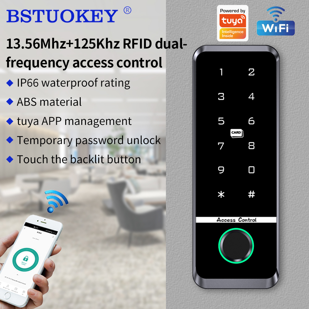 サポート Tuya アプリ WiFi 指紋ドアロックパスワードデュアルバンド ID IC カード防水キーボード RFID キーレスエントリー電子ロック