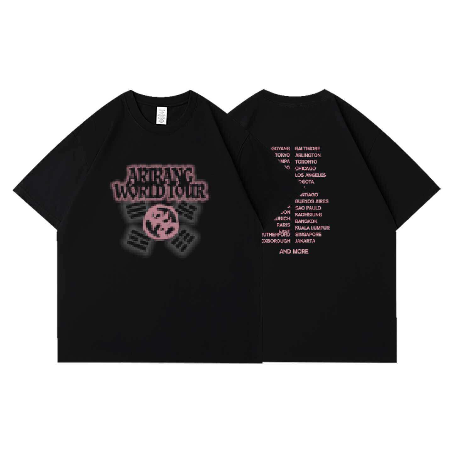 ワールドツアーヴィンテージTシャツ、韓国の伝統シンボルグラフィックTシャツ、Kカルチャーファン向け両面プリントオーバーサイズコットンTシャツ