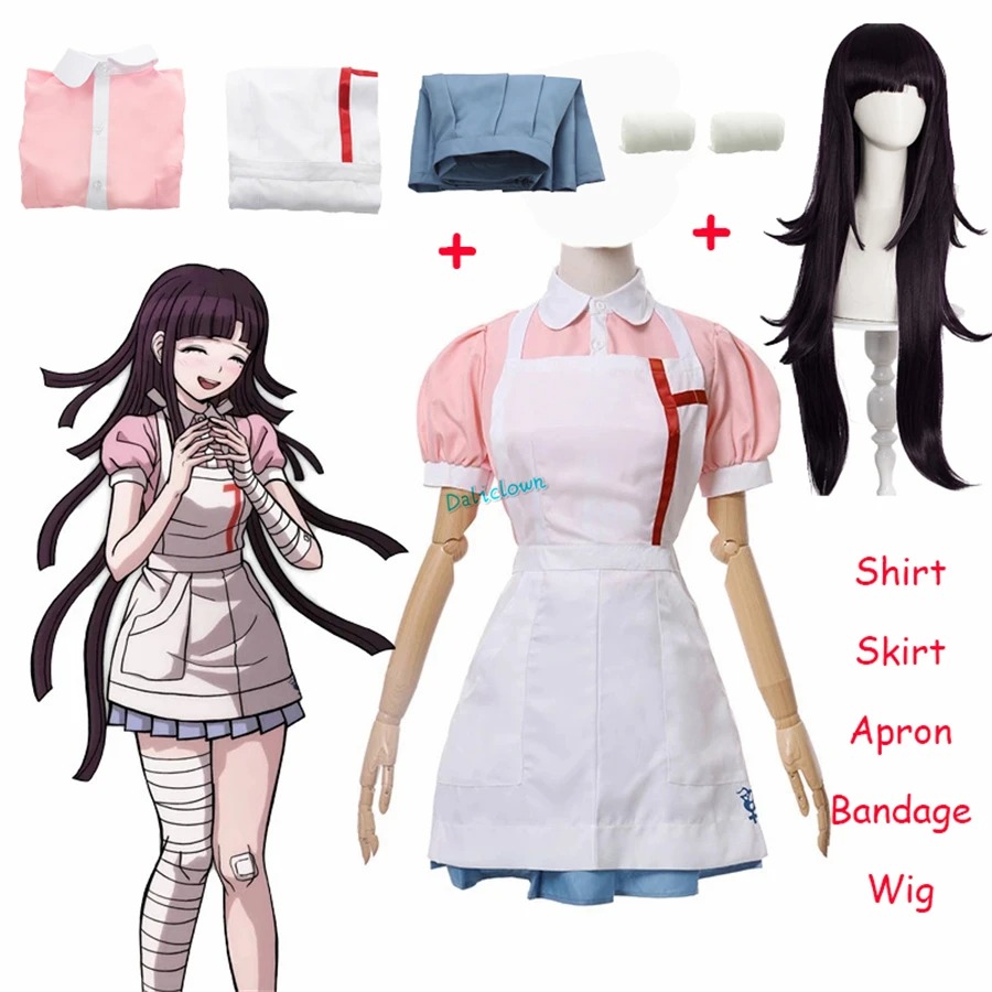 Danganronpa みかんつみきコスプレ衣装かつらアニメハロウィン絶望究極ナース制服メイド衣装フルセット女性のための