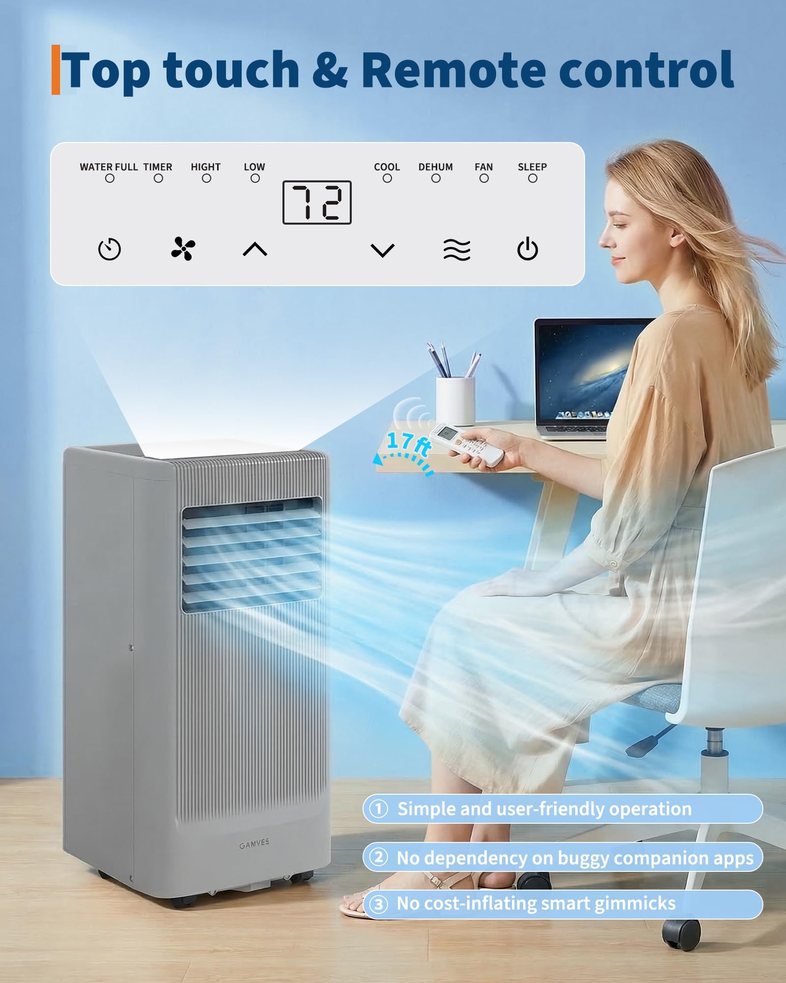 ポータブル AC 最大 450 平方フィート 超静音 リモート除湿機とファンスリープモード付き 24 時間タイマーインストールキット 6 6 グレー