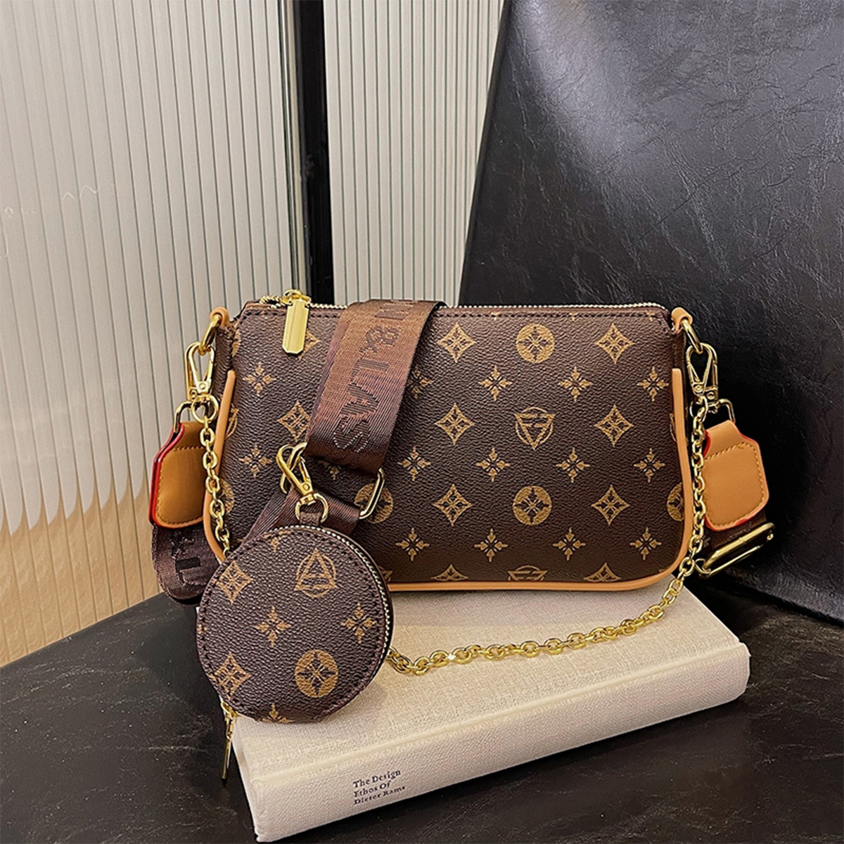 女性ファッション花レタープリントショルダーバッグチェーン大容量ジッパー調節可能なストラップミニポーチアタッチメント毎日の通勤