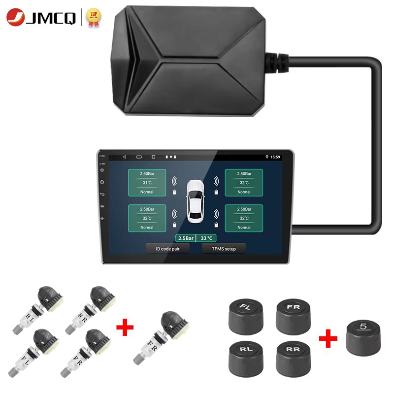 JMCQ USB Android TPMS タイヤ空気圧監視システム 116 Psi 警報システム 5V 内部外部 Android ナビゲーションカーラジオ