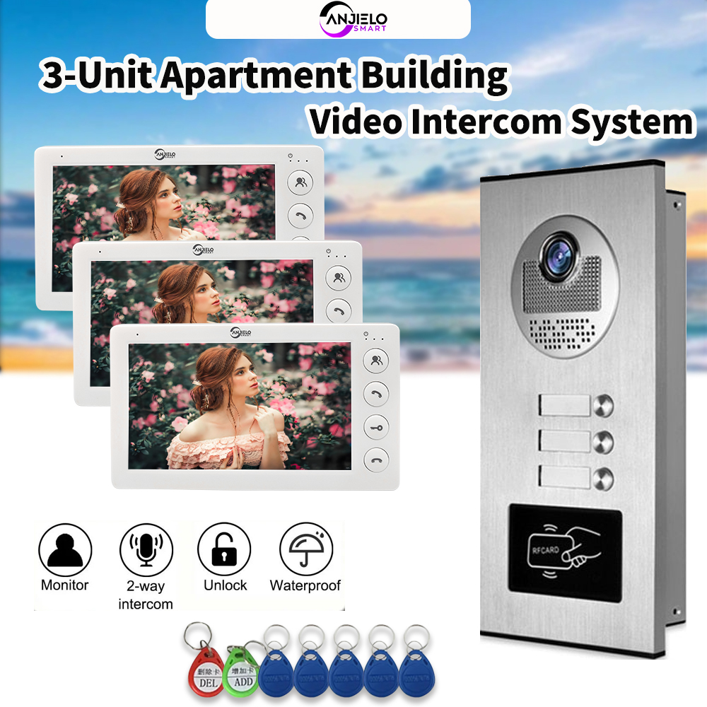 ANZIELO 7 インチ 4 有線ビデオドアホンシステム 2/3/4 ユニットマルチアパートインターホンビデオドアベル RFID カードロック解除付き