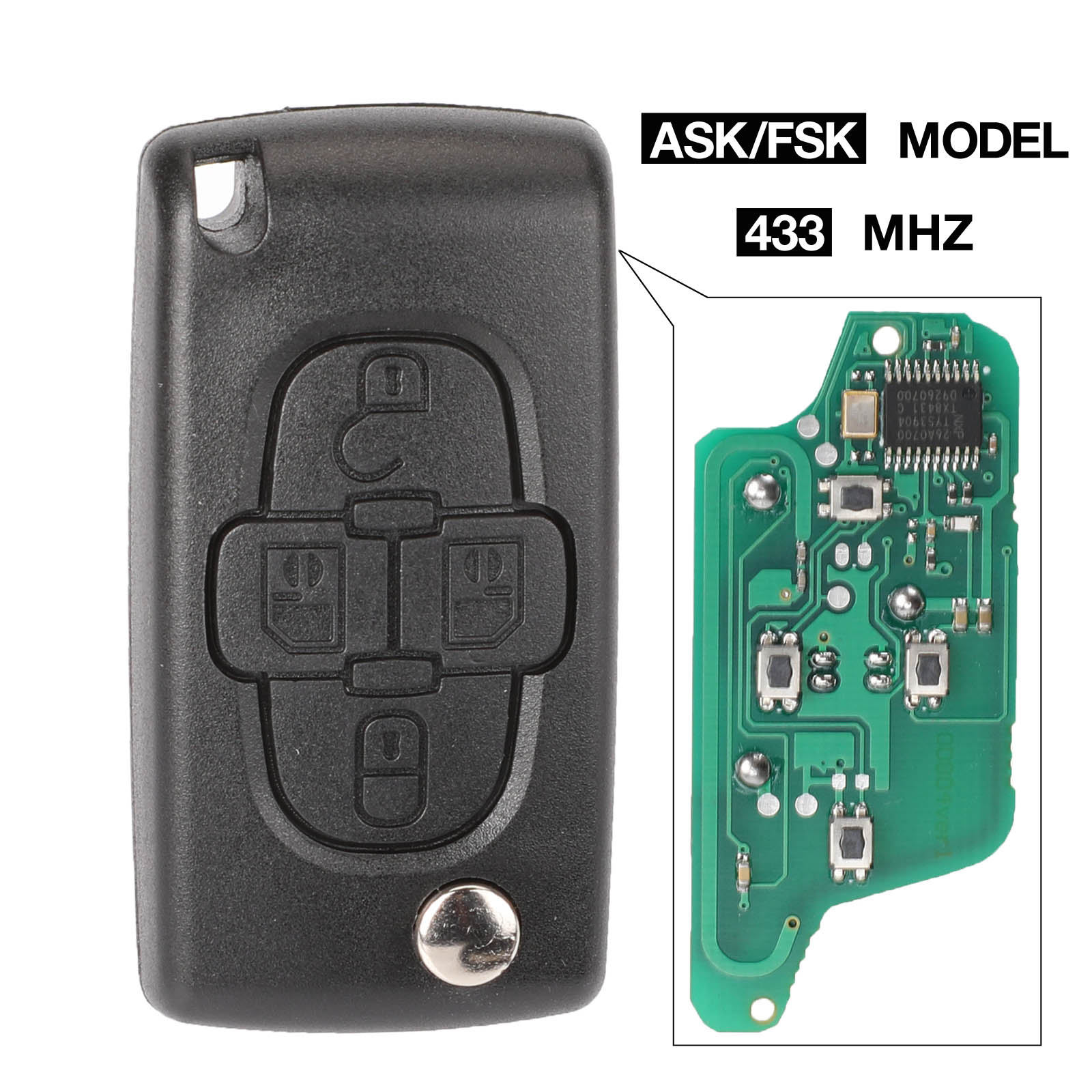 Jingyuqin ASK/FSK 433Mhz 4 ボタンフリップ Floding リモートキー Fob 制御プジョー 1007 VA2/HU82 ブレード CE0523