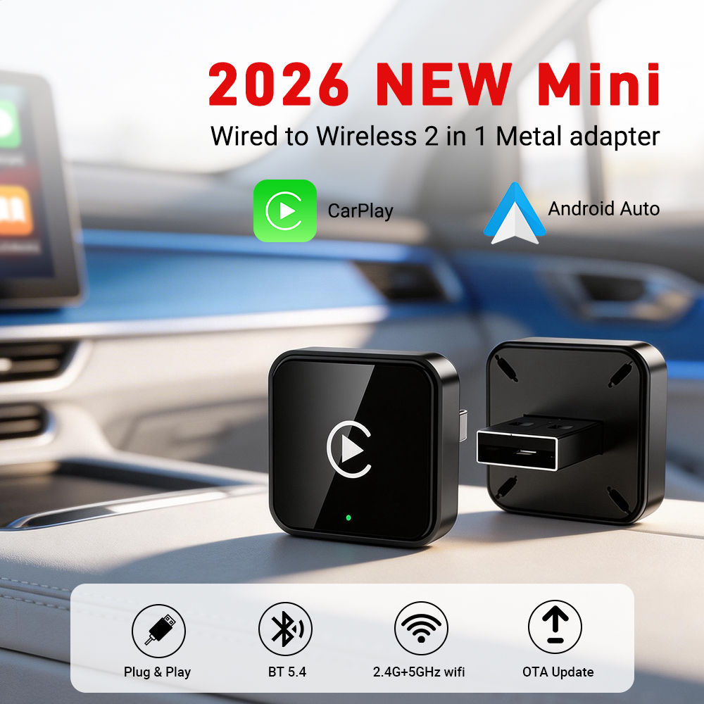 2026 新しい有線からワイヤレス CarPlay および Android Auto 2 in 1 ミニアダプター 5GHz WiFi5 99% オリジナル有線 CarPlay/自動車用