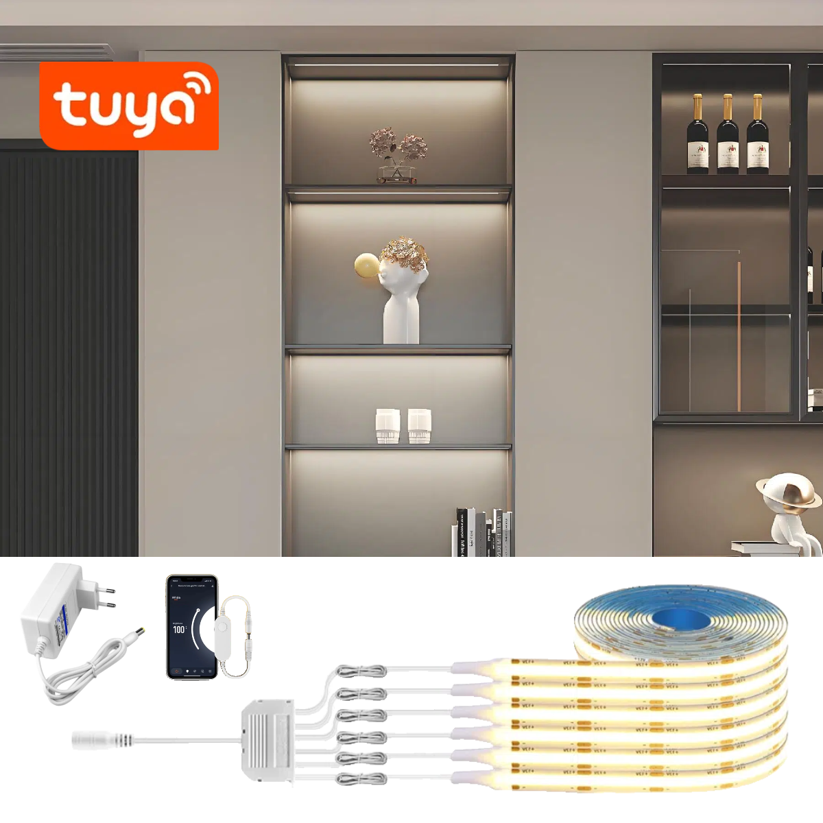 1-6 個スマート TUYA COB LED ストリップライトセット DC12V 統合照明サポート Alexa Google アシスタント Echo Plus APP 音声制御