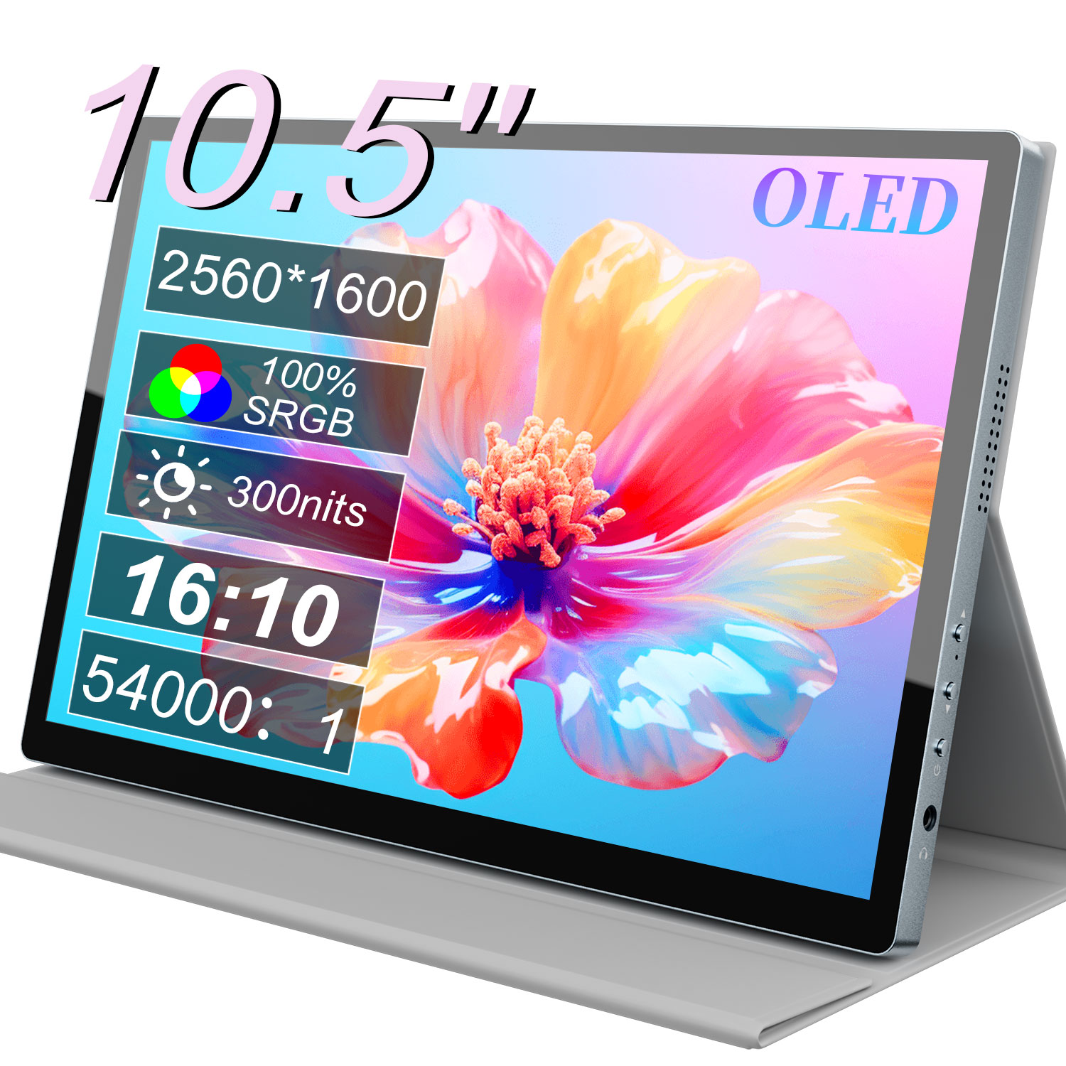 OLED 2.5K ポータブルモニタータッチスクリーン 10.5 インチ 2560x1600 ハイエンドポータブルスクリーン 100% DCI-P3 1MS ラップトップ電話ゲームモニター用
