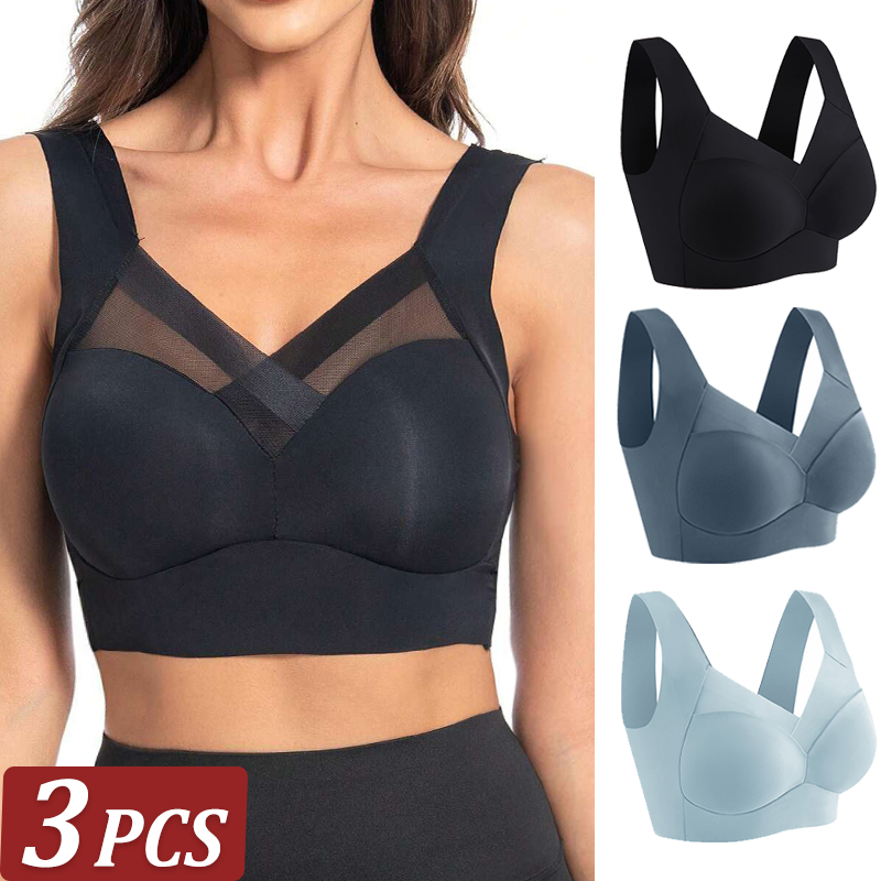 3 個の女性スポーツブラプラスサイズのシームレスなレースのブラジャー Bralette 背中の開いた女性のブラジャーベスト女性収集耐衝撃ワイヤレストップ