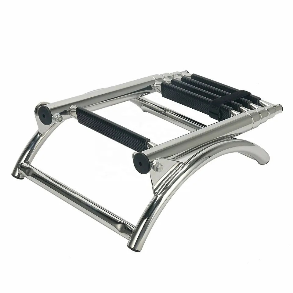 Custom Stainless Steel 316 4 Step Handrail Ladder With Curved Folding Ladder Marine Yacht Boat Accessories